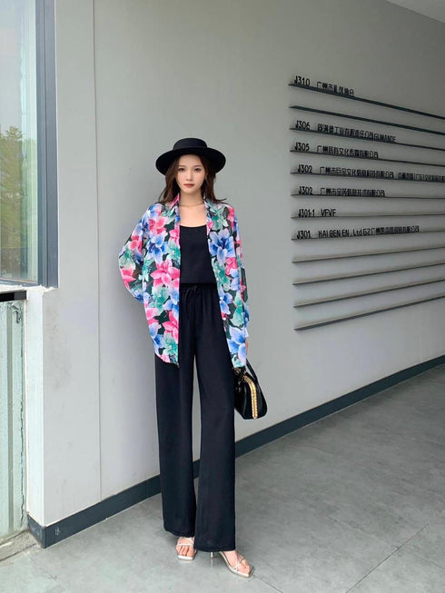 Summer Floral Shirts With Tang Tops and Trousers sets
